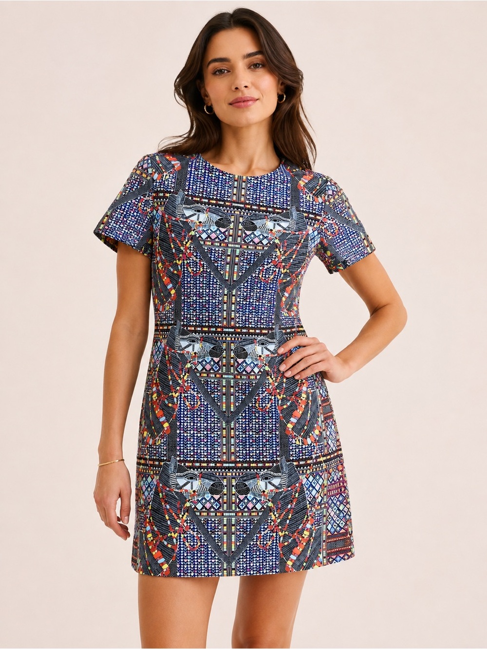 Mara Hoffman Egyptian Camel Anubis Geometric Print Sheath Dress XS